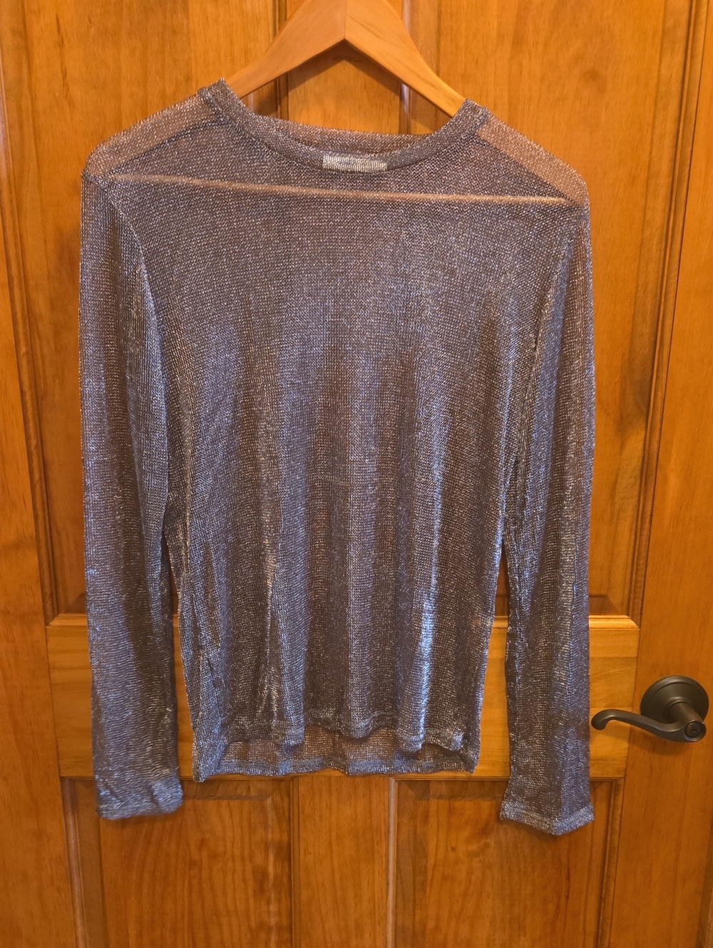 Metallic Silver See Thru Womens ZARA Long-Sleeve Knit Top